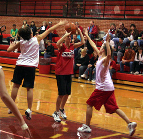 Kim Schaeffer puts up a shot from the elbow.