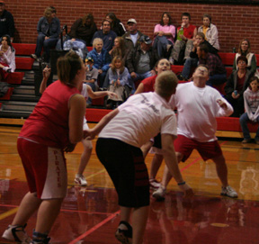 The coaches joined the JV squad to scrimmage against the varsity.
