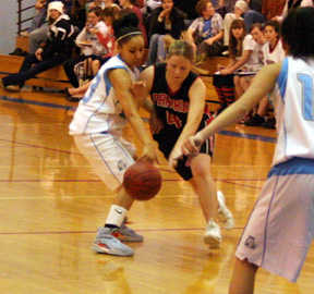 Jennifer Enneking tries to dribble past a Lapwai defender.
