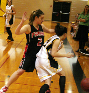 Kristi Poxleitner forces a Timberline turnover.