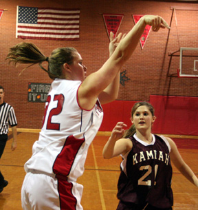Kara Guyer shoots from the corner.
