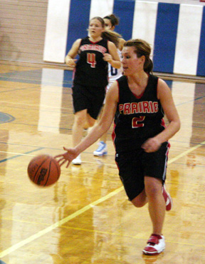 Kristi Poxleitner leads a break down the floor after making a steal.