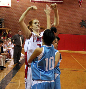 Sarah Arnzen just managed to get a pass away against Lapwai's double-teaming defense.