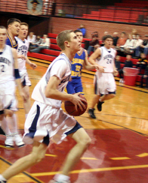 Dylan Prigge looks toward the hoop.