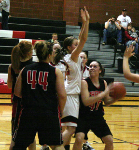 Kaylee Uhlenkott looks to put up a shot at Deary.