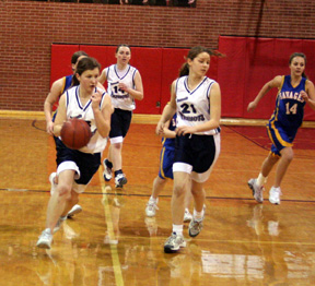 Rachel Wemhoff leads the break after a Salmon River turnover.