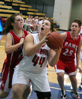 Hilaree VanderPas looks to shoot against C.V. She had a couple of important baskets in the second half as Prairie held off the Rams.