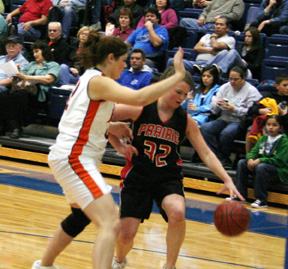 Kara Guyer tries to get past a Kendrick defender.
