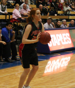 Sarah Arnzen is about to put up a 3-point shot against Lapwai.