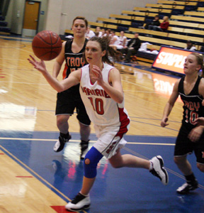 Tiffany Schaeffer goes after a loose ball against Troy.