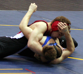 Jake Wimer was behind to start the third period but came back to pin his opponent for a first round victory.