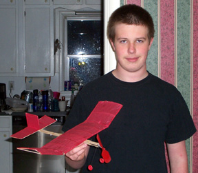 Garrett Workman took third place for endurance flight with his rubber-band airplane.