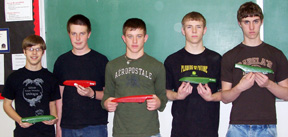 Randy Becker, Garrett Workman, Kyle Holthaus, Steven Baerlocher and Eric Daly with their jetcars.
