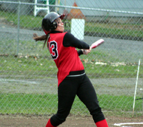 Brooke Holthaus connects for a single against Orofino.