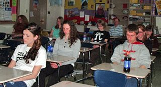 Prairie Seniors try out some relaxation techniques at the Health and Wellness Day last week. Pictured, left to right, Jennifer VonBargen, Jalisa Wright, Abigail Lustig, Tiffany Schaeffer, Ariel Whitley, Jerry Richardson, John Rice, Kayla Lorentz and Alex Richardson.