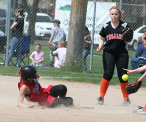 Amber Holthaus slides into second against Troy.