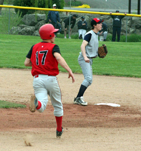 Kyle Holthaus started the third inning rally against Lewis County with a double.