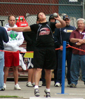 Kyler Shumway won the boys state shot put competition.