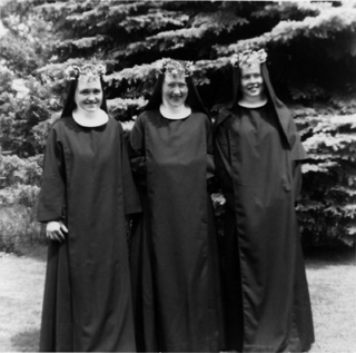 From left Sisters Bernadette Stang, Ida Mae Fuchs and Clarissa Goeckner at their first monastic profession on June 11, 1958.