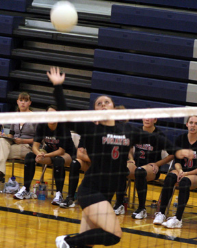 Kaylee Uhlenkott is about to spike the ball for a winner.