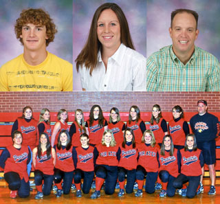 WAA nominees from Prairie. Top from left are David Sigler, Kaylee Uhlenkott and Travis Mader. At bottom is the 2008 PHS softball team. Not shown is Gordon Harman.