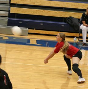 Leora Laurino digs up a serve from Lapwai.