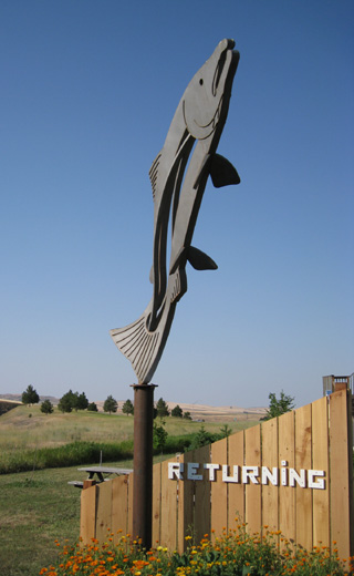 The Salmon sculpture.