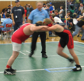 Cole Creutzberg faces off with his opponent.