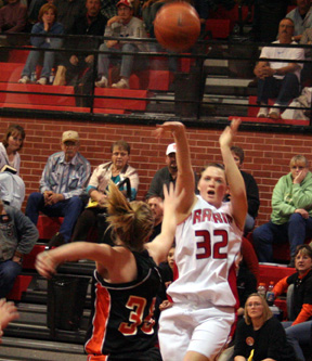Kara Guyer shoots from the corner.