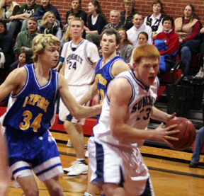 David Johnson looks to turn toward the hoop for a lay-up.