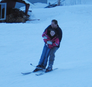 Ciara Chaffee gets some ski lessons from Mike VanderPas