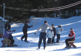 Youngsters wait their turn at the lift.