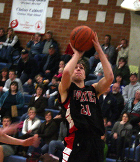 Conner Rieman scores a basket in his first action since injuring his foot in the CV game.