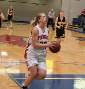 Mary Shears goes for a lay-up after making a steal against Timberline.