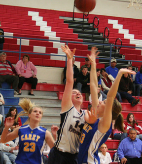 Kim Frei shoots and scores in the second quarter against Carey,