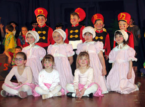 Soldiers, Babydolls and Ballerinas from Pinocchio. Soldiers are John Bradley, Alex McElroy, Dalton Ross and Derek Shears. Babydolls are Kodie Tidwell, Julia Wemhoff, Raven Yorke and Sapphire Yorke. Ballerinas are Ciara Chaffee (not shown), Halle Klapprich, Olivia Klapprich and Sarah Bahlman.