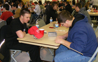 Garrett Workman and Mitch Jungert work on a project.