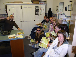 Students visit with the representative from Northwest Nazarene University.