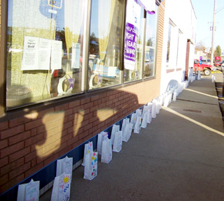 Each bag is in remembrance of someone lost to cancer.