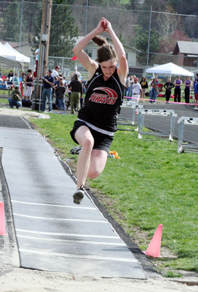 MaKayla Schaeffer in the long jump. She took 4th in the event at Kamiah Saturday.