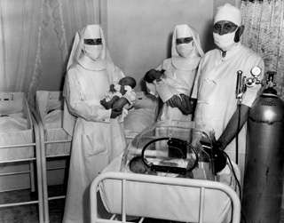 In the nursery at Our lady of Consolation Hospital in Cottonwood, 1955.