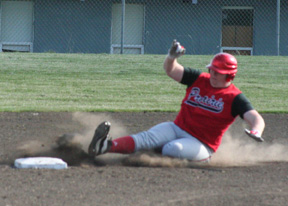 Ronnie Chandler slides into second with a double against Grangeville.