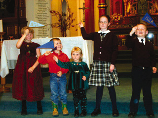 Audience participation during the St. Gertrude's Academy Fight Song was a highlight of the second centennial concert, November 16, 2008.