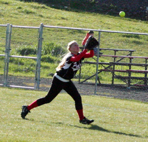 Leora Laurino runs in to make a catch in the 2nd place game against Troy.