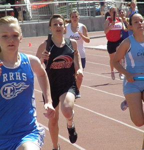 Kristin Hill ran the opening leg for all of the Prairie girls' relays.
