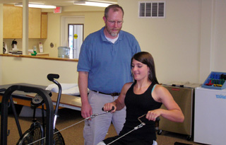 Syringa Physical Therapist, Ben Detweiler works with a patient in the new Syringa Therapy Services building located at 711 W. North Street in Grangeville.