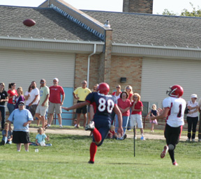 David Sigler got behind the defender and the pass from Kyle Holthaus (ball top left) was on target for a 48-yard touchdown play.