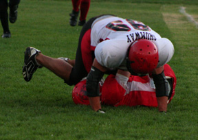 Kyler Shumway recorded a first quarter sack of C.V.s quarterback.
