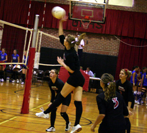 Kayla Johnson had a big day hitting the ball at the Gar-Pal Tournament. Also shown from left are Megan Sigler, Sam Frei and Shelby Duman.