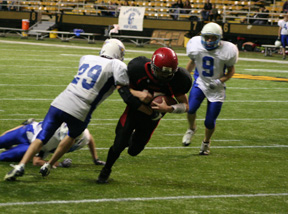 Kyle Holthaus goes over the goal line for one of only two 2-pointers Prairie was successful on in the game.